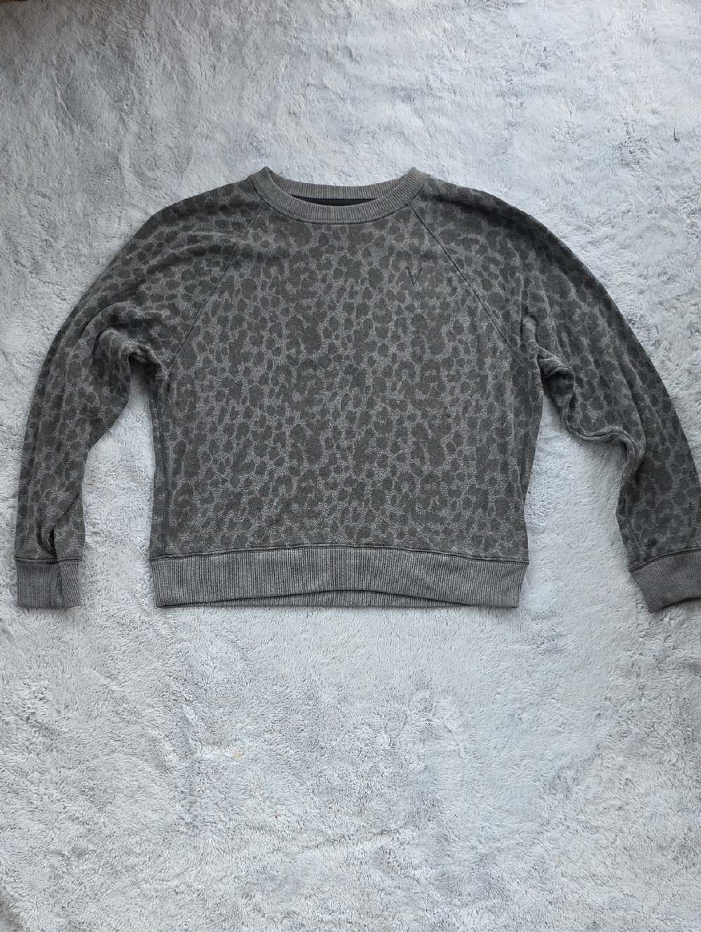 Victoria’s Secret Stretch Fleece Crewneck Sweater Gray Leopard Medium